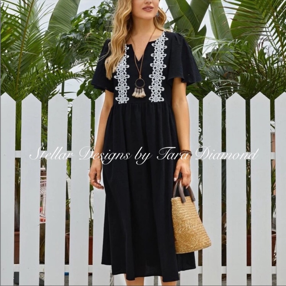 Boho Black Midi Dress